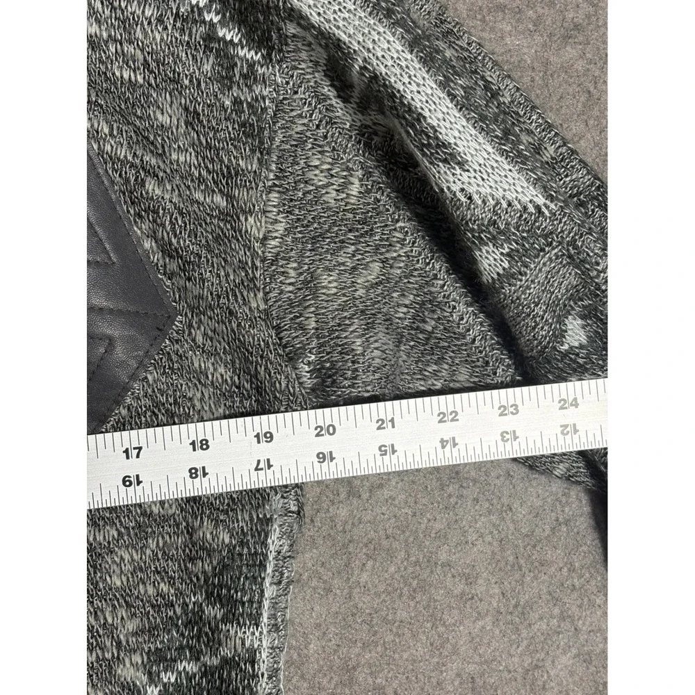 Saxony Vintage Mens Grey Geometric Knit Sweater Genuine Leather Patches Size M